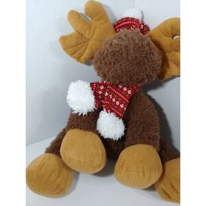 Homerbest plush Christmas moose reindeer deer brown floppy red knit hat scarf